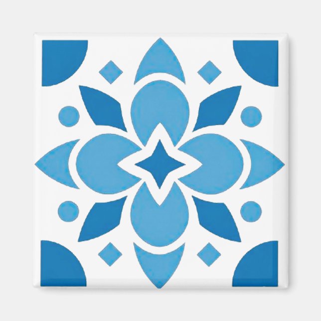 Imã Portuguese Azulejo Tile Blue Pattern Square Magnet (Frente)