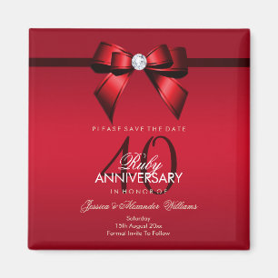 Imã Posh Gem Bow & Ribbon 40º Aniversário de Casamento