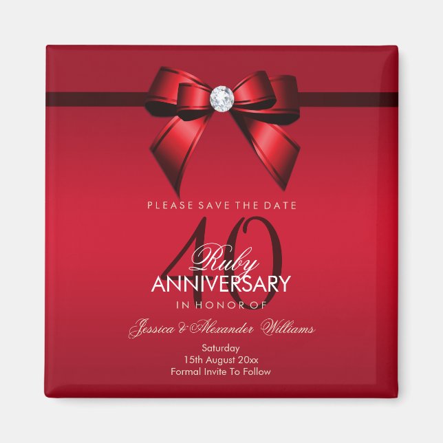 Imã Posh Gem Bow & Ribbon 40º Aniversário de Casamento (Frente)