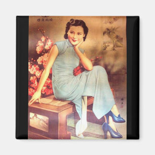 Imã poster chinesa de vintage, mulher shanghai