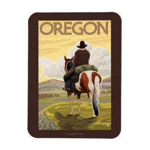 Ímã Poster das viagens vintage do vaqueiro a cavalo