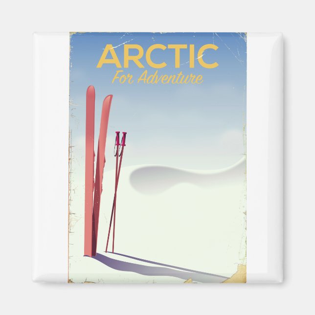 Imã Poster de exploração da aventura de esqui no Ártic (Frente)