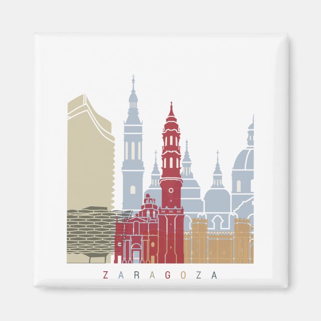 Imã Poster de linha do horizonte de Saragoça (Frente)