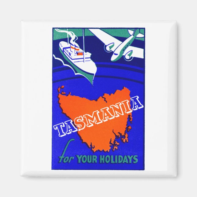 Imã poster de viagens da Tasmânia 1930 (Frente)