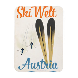 Ímã Poster de viagens de esqui da Áustria de Skiwelt