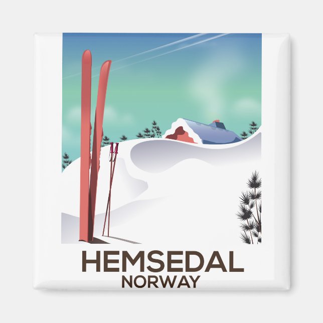 Imã Poster de viagens de Esqui Hemsedal Noruega (Frente)