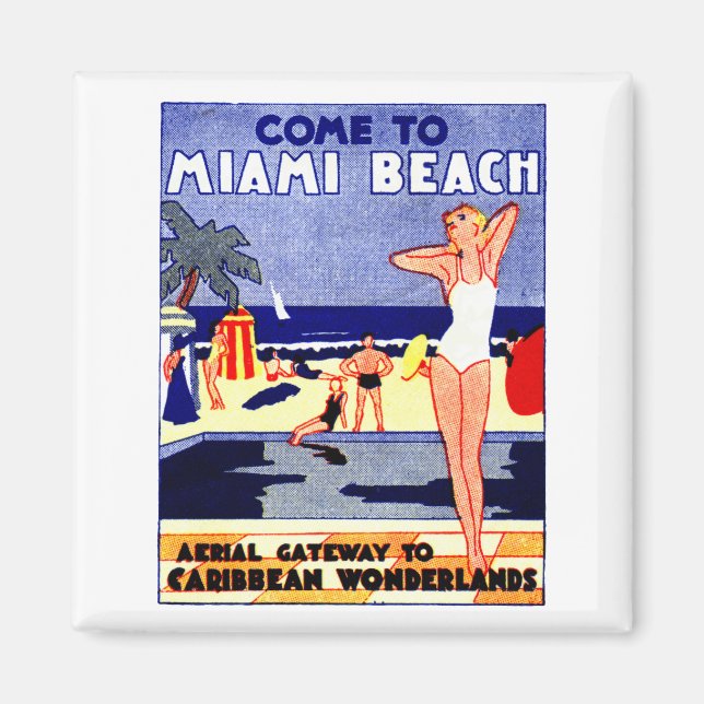 Imã poster de viagens de Miami Beach de 1925 (Frente)