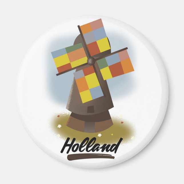 Imã Poster de viagens de moinho de vento da Holanda (Frente)