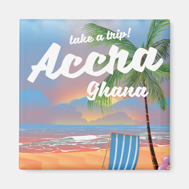 Imã Poster de viagens de praia Accra Gana (Frente)
