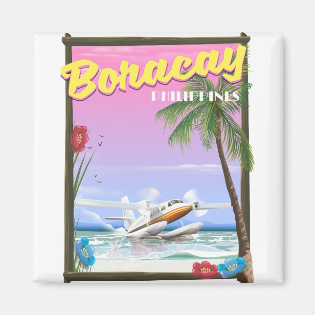 Imã Poster de viagens de praia de Boracay Filipinas (Frente)