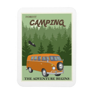 Ímã Poster de viagens do Camper Van Camper da Floresta