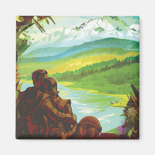 Imã Poster de viagens Espacial Retroativo E Missão De