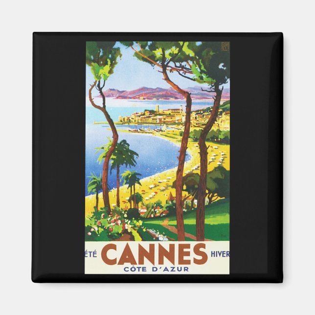 Imã Poster de viagens francês Vintage Cannes Cote D'Az (Frente)