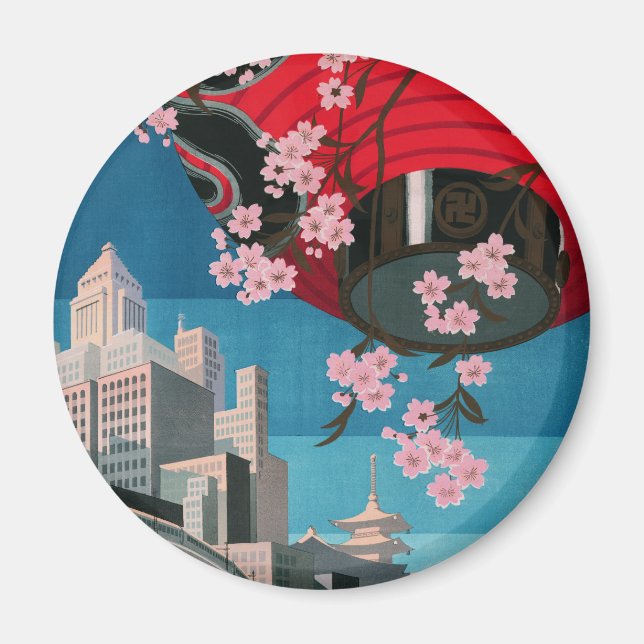 Imã Poster de viagens Japonês Tokyo Vintage (Frente)