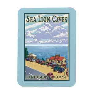 Ímã Poster de Viagens vintage de Cavernas de Leão do O