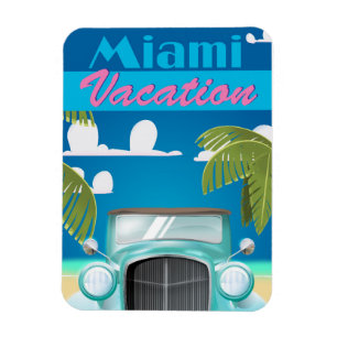 Ímã poster de viagens vintage de férias em Miami Beac