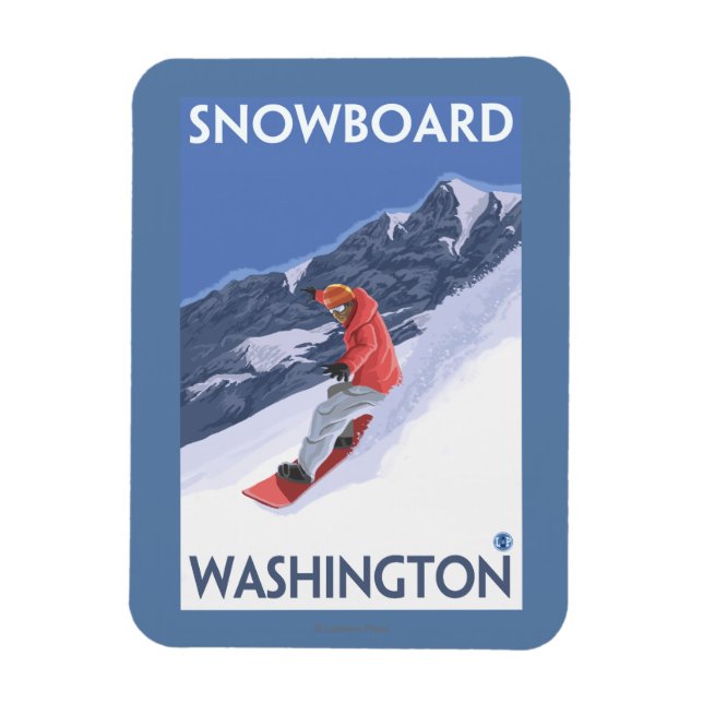 Ímã Poster de Viagens vintage de Washington Snowboard (Vertical)