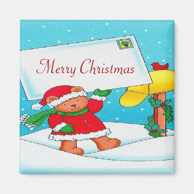 Imã Posto de Urso de Natal - Magnet Quadrado (Frente)