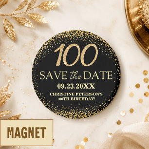 Imã Pouso Preto Glitter 100º Aniversário Salve a Data