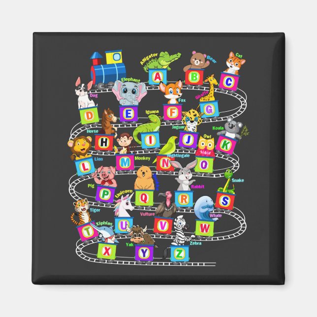 Imã Praça de Aprendizagem do Alfabeto Animal ABC (Frente)