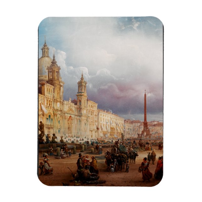 Ímã Praça Navona Mercado Roma Década de 1850 Arte (Vertical)