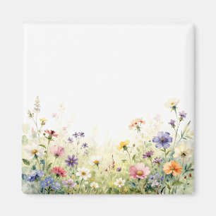 Imã Prado Floral Pastel de Flor Silvestre em Aquarela