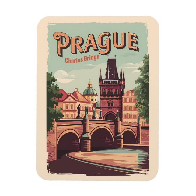 Ímã Praga República Checa Viagem Art Vintage (Vertical)