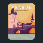 Ímã Praga República Checa Viagem Art Vintage<br><div class="desc">Design de arte vetorial de Praga. Apelidada de "a Cidade de Cem Espires",  é conhecida pela sua Praça Velha da Cidade,  o coração do seu núcleo histórico,  com edifícios barrocos coloridos.</div>