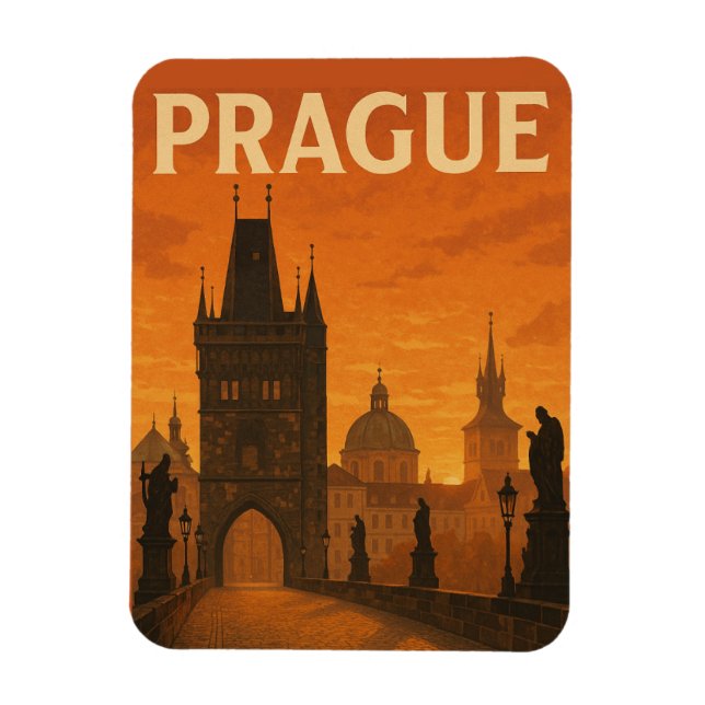 Ímã Praga Viagens vintage da República Checa (Vertical)