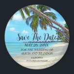 Imã Praia Casamentos Tropicais de Areia Ondas Modernas<br><div class="desc">Tropical,  praia,  simples,  ondas,  destino,  palmeiras,  casamento elegante e moderno,  Imã salve a data. Você pode personalizá-lo com seus detalhes.</div>