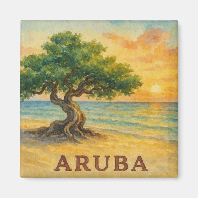 Imã Praia da Águia Aruba Divi Tree Golden Hour (Frente)