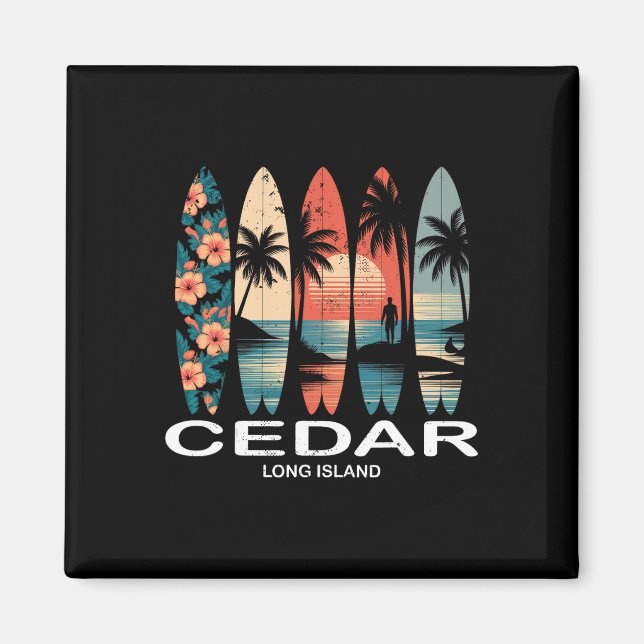 Imã Praia de Cedar Long Island Surfboard Surfing Retro (Frente)