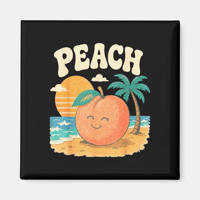Imã Praia de pêssego verão retrô fruta fofa design de  (Frente)