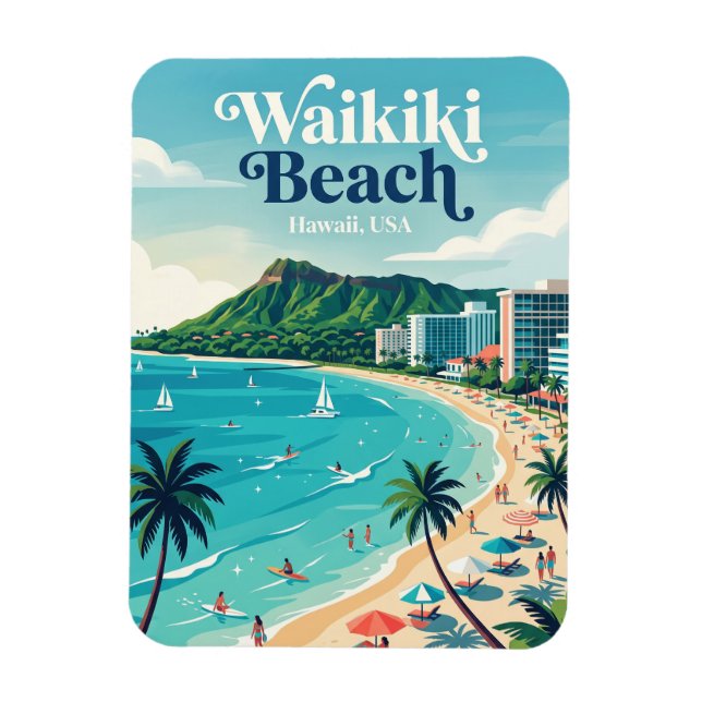 Ímã Praia de Waikiki Havaí (Vertical)