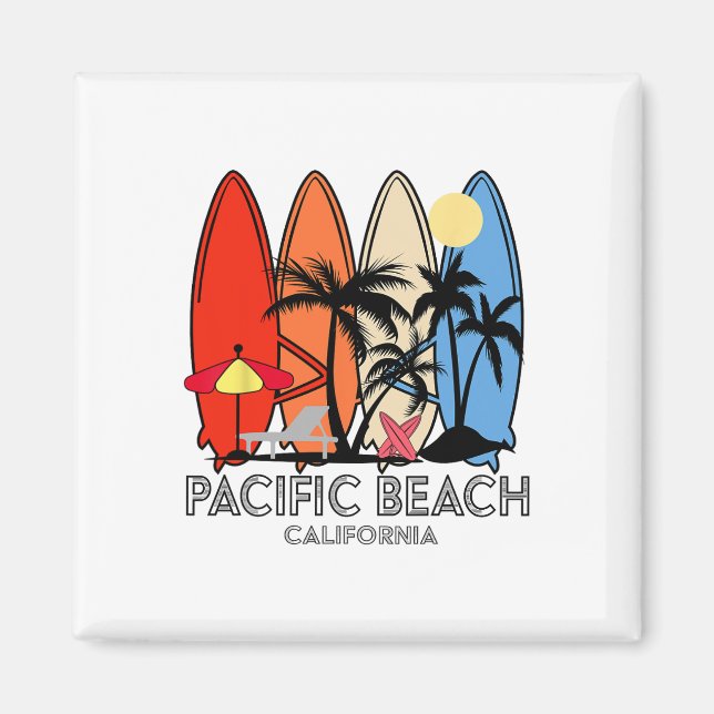 Imã Praia do Pacífico Califórnia Retro Prancha de Surf (Frente)