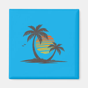 Imã Praia Retro Palmeiras Pôr do Sol Divertido Férias 