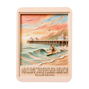 Ímã Praia Surfrider Malibu Surfando 3D Texturizado Vin