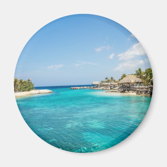 Imã Praia Tropical Azul Gemida com Huts Atchados (Frente)