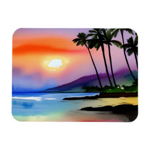 Ímã Praia Tropical Cena em Aquarela