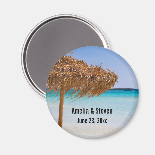 Imã Praia Tropical Cénica com Casamento de Guarda-Sol  (Front/Back)