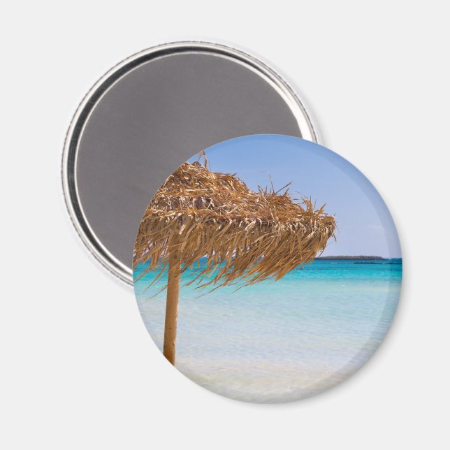 Imã Praia Tropical Cênica com Guarda-Sol de Palha (Front/Back)