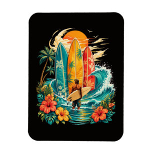 Ímã Prancha de Surf da Onda da Praia Havaiana Vintage