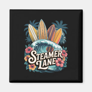 Imã Pranchas Steamer Lane Santa Surfando Gráfico Cruz