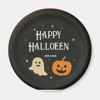 Imã Prato de papel de Halloween com Fantasma e Abóbora
