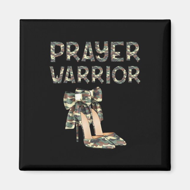 Imã Prayer Warrior Camo High Heels Bow Faith God Jesus (Frente)