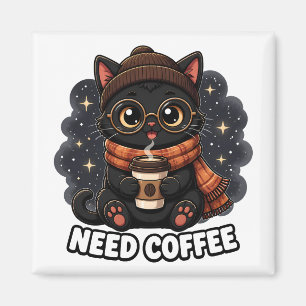Imã Precisa de Café Gatinho Preto Fofo Amante de Café 