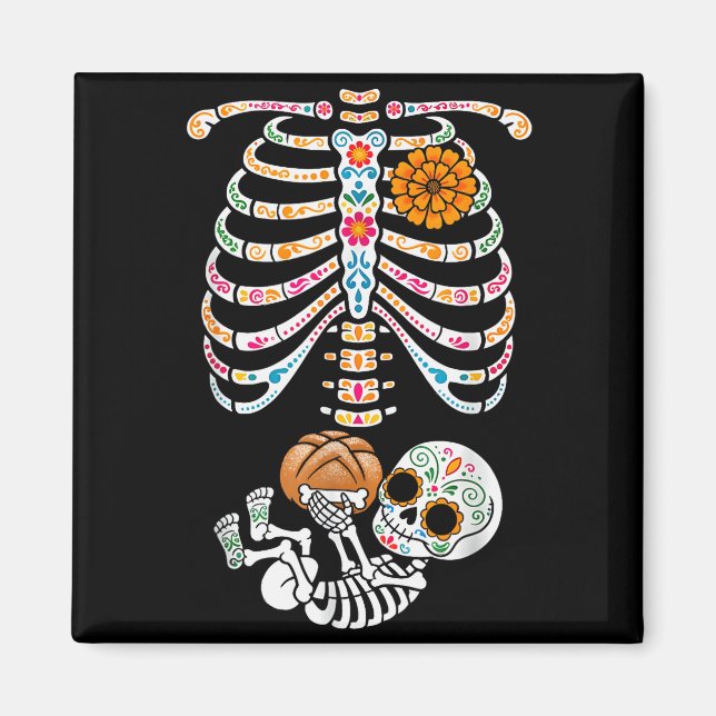 Imã Pregnancy Skeleton Dia De Los Muertos Mexican Bell (Frente)