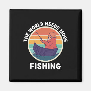 Imã Preguiça Vintage O Mundo Precisa de Mais Pesca Ret