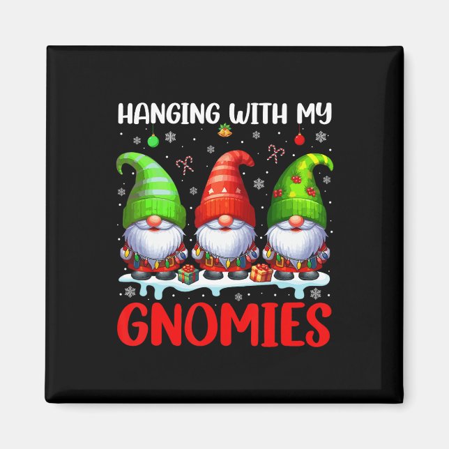 Imã Prendendo Com Meus Gnomos De Natal Coloridos Três  (Frente)