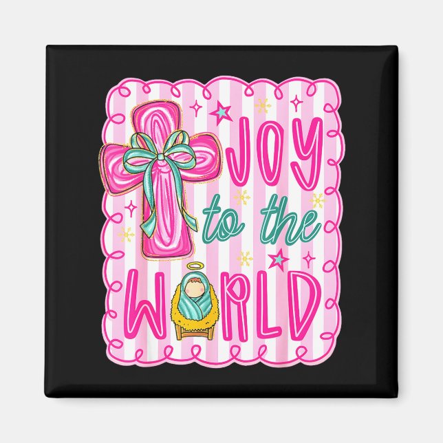 Imã Preppy Joy To The World Christian Christmas Cross  (Frente)